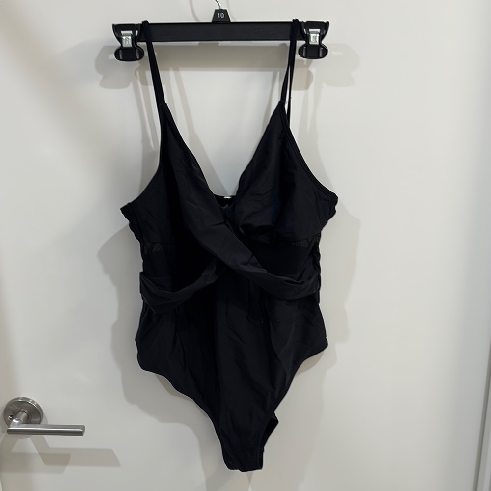 Black One-Piece Swimsuit with Mesh Cut Outs